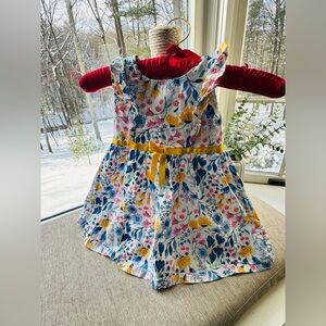 Blueberi Boulevard 3T Floral Kids Dress with Yellow Accents & Yellow Bow EUC